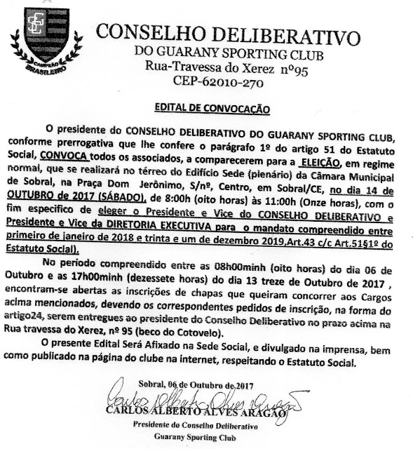 Conselho deliberativo - Eleições do Guarany de sobral